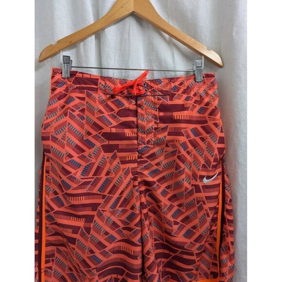 Nike Men's size Medium geometric swim shorts, orange burgundy, neon, lined O13 - Picture 2 of 11